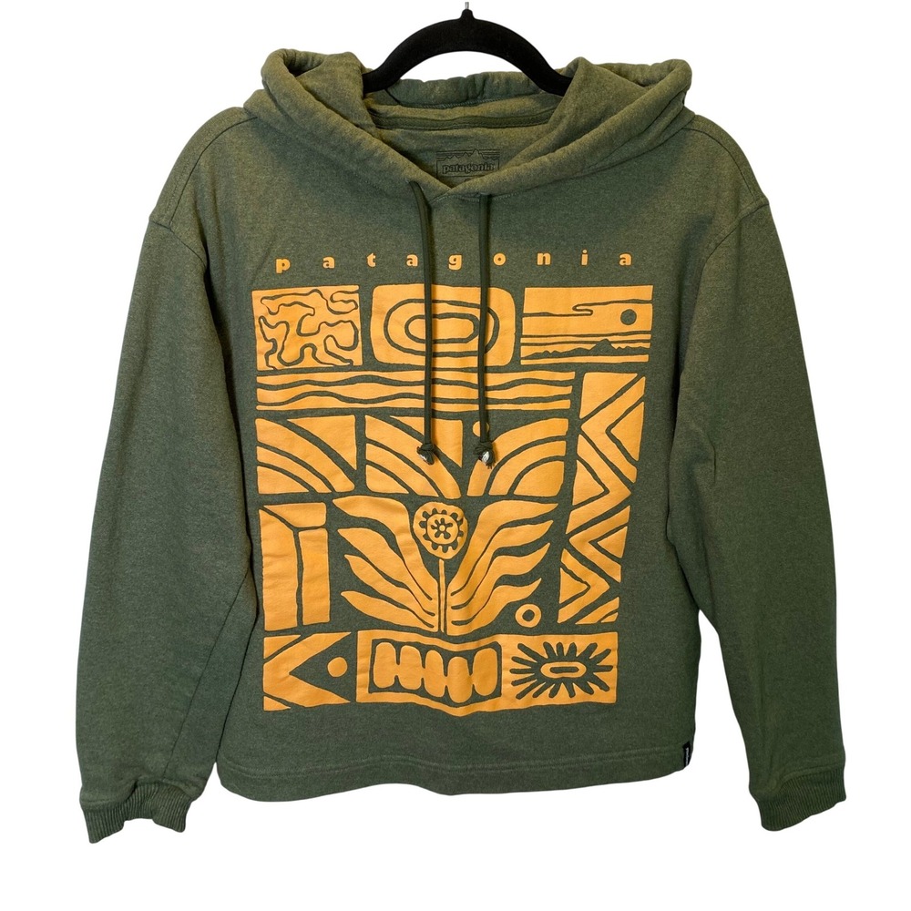 Patagonia Wildrise Hoodie Women Size S Green Graphic Gorpcore Granola Girl Boho